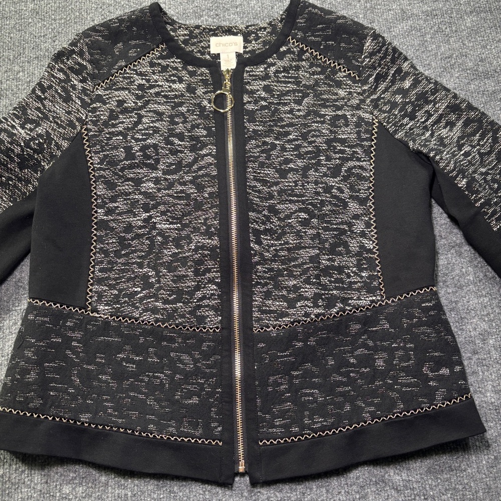 Chico's Black and Silver Patterned Blazer